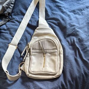 Cream Sling Bag with Gold Accents